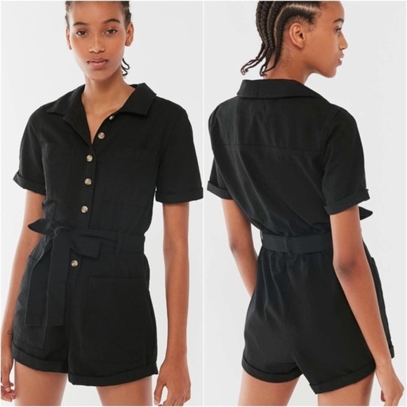 Urban Outfitters Pants - Urban Outfitters Button Front Belted Romper Black